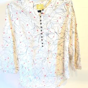 Anthropologie White and Black Floral Blouse